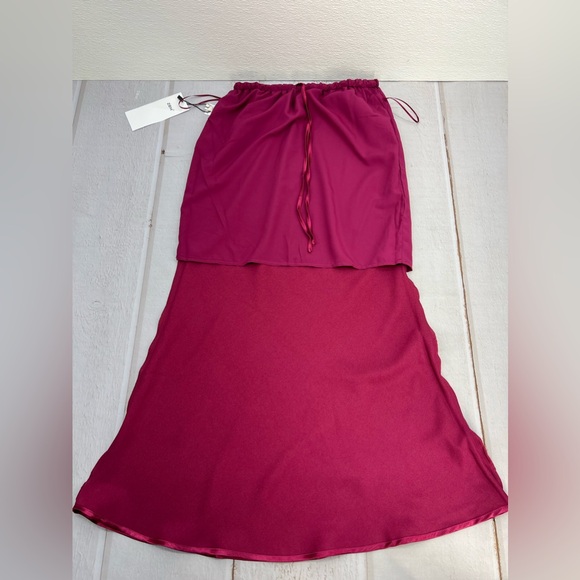 Satin Maxi Skirt for Women High Waist Drawstring Fishtail Casual Solid Long Wrap - Picture 12 of 17